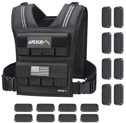 APEXUP - Chaleco con peso ajustable para hombre de 20 libras/30 libras/40 libras con rayas reflectantes, chaleco de peso para mujer, chaleco de entrenamiento para entrenamiento de fuerza, correr,