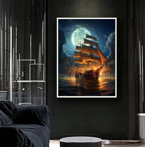 Diamond Painting Mond 90x120 cm, Meer Diamant Painting Bilder, Malen Nach Zahlen Erwachsene Kinder, DIY Diamond Art Painting Kits, Full Diamanten Painting Malerei Stickerei Set, Home Wand Dekor S489