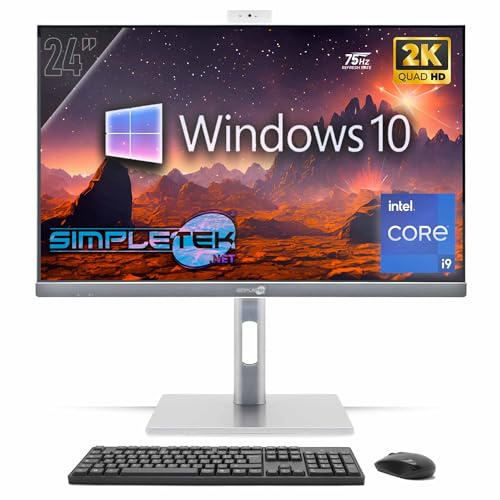 SIMPLETEK - All in One PC 24 2K 75Hz Core i9 GTX 1660 6GB GDDR6 | Windows 10 Pro 16GB RAM e SSD 480GB | Computer Tutto in Uno VESA Webcam Built-in