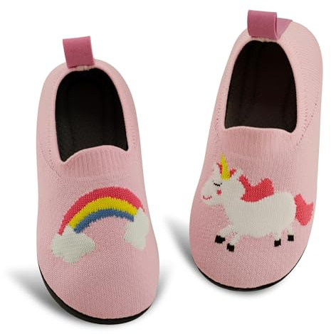 qpyysz Pantoufles pour enfant fille - Chaussures d'été pieds nus - Pantoufles licorne - Respirantes - Antidérapantes - Chaussures d'apprentissage de la marche (180-uni), Licorne rose., 27/28 EU Large