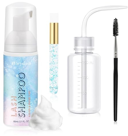 Obeyalash Wimpernshampoo Lash Shampoo FüR Wimpernextensions 60ml+Rinse Bottle+Brush Wimpernshampoo FüR Wimpernextensions WimpernverläNgerung For Salon and Home Use