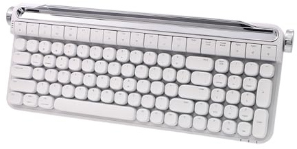 Retro Typewriter Mechanical Keyboard with Tablet Stand, 100 Keys LED Backlit, ABS+PBT Keycaps, Wired/Bluetooth, Blue Switch, Compatible with Windows/Mac/iOS/Android (White)