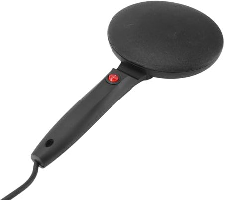 Crepiera Elettrica Piastra per Crepe Pan Crepiera Portatile Macchina per Pancake Rotonda a Prova di Bastone con Manico Lungo per Rotoli di Uova Tortilla Nero (Spina europea)