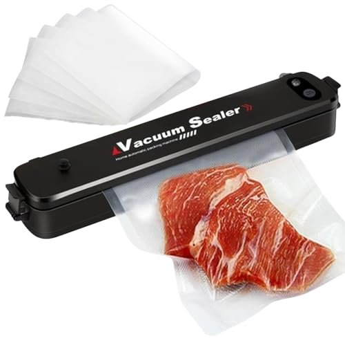 Sellador al vacío para envasado de alimentos, 90 W de potencia, incluye 10 bolsas de vacío, compacto y eficiente, mantiene los alimentos frescos 5 veces más tiempo, fácil de usar, adecuado para seco
