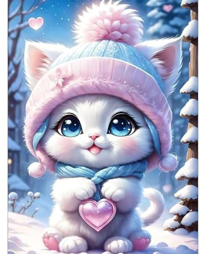 MAXBYE DIY Katze Diamond Painting Set für Erwachsen, Winter 5D Diamant Painting Bilder Kinder, Diamond Art Painting Kit für Home Wand Décor 30x40cm