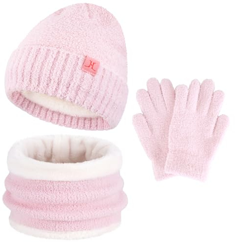 ZASFOU Bambini Cappello Invernale Sciarpa Guanti Set Microfibra Berretto Cappelli in Maglia Scaldacollo Guanto per 4 5 6 7 8 Anni Ragazzo Ragazza Regalo