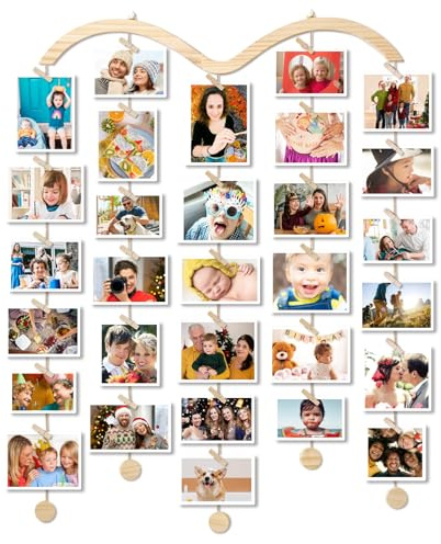 MOVEONSTEP Hanging Photo Display for Wall DIY Picture Frames Collage with 30 Clips Collage Photo Holder Organizer Greeting Card Holder Photo Display Board for Living Room, Bedroom, Home Decor