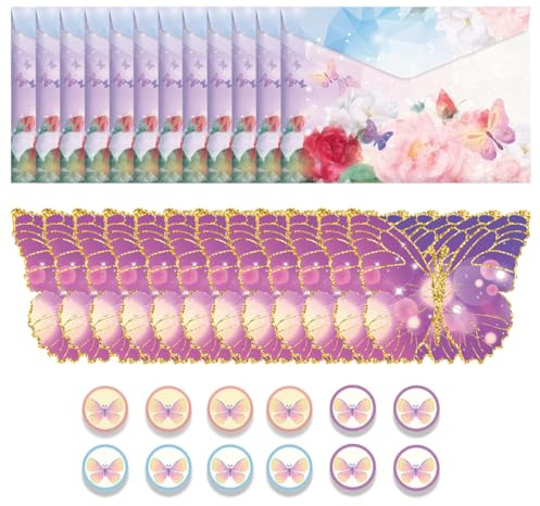 Invito Farfalla, 36pcs Invito Compleanno Farfalla, con Buste da Lettera e Adesivo, Inviti Compleanno Bambina, Matrimoni Compleanni Natale FesteRegali e Biglietti di Auguri,16.5x11.5cm
