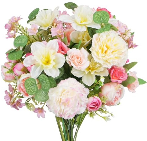 Zythrem Mazzo di fiori artificiali finti, decorazione floreale artificiale, bouquet di fiori artificiali, eucalipto, ortensia, per fai da te, composizioni floreali, centrotavola di nozze
