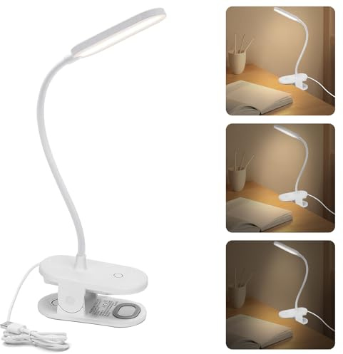 Aigostar LED Leselampe Bett， Touch-Dimmen Klemmlampe mit 360° Verstellbarem Flexiblem Arm， USB-Ladekabel， Schreibtischlampe mit 3 Helligkeitsmodi und 4000K Augenschutz Farbe， 2pcs