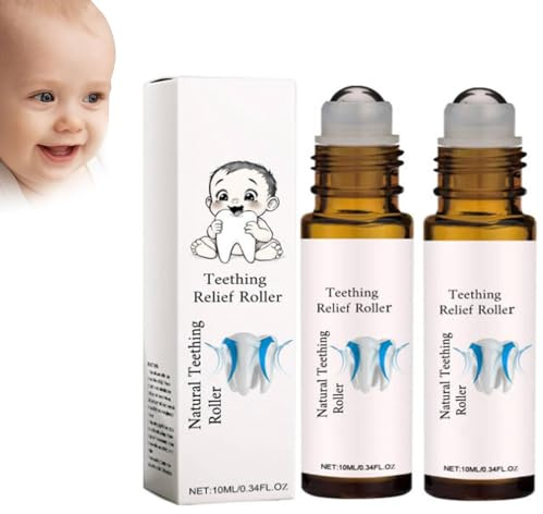 Rodillo de aceite para dientes de bebé, alivio del dolor natural y reducción de dolores dentales (2 unidades)