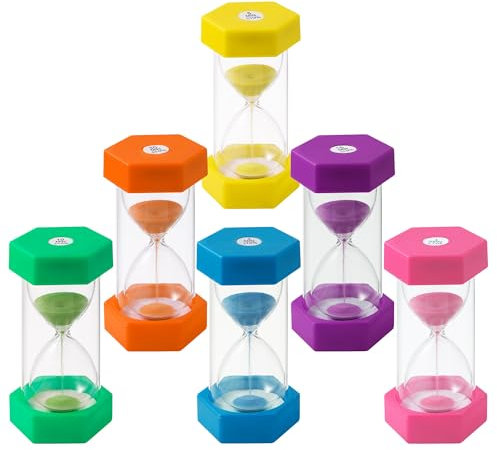 6 Stück Bunter Sanduhren für Kinder,Buntes Sanduhren Set 1/3/5/10/15/30 Minuten,Farbtimer, Zeitmesser Sanduhren, Geeignet für Küche, Zuhause, Kinderleben, Spieltimer (1/3/5/10/15/30Min)