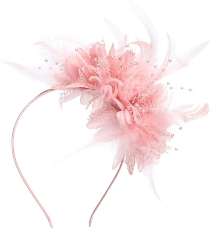 Risipu Fascinator-Hut für Hochzeiten, eleganter Vintage-Fascinator aus Netzstoff und Stoff, Feder-Fascinator für Damen, Partyballkappe, Jockey-Club-Stirnband, Zubehör (Nude Pink)