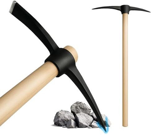 Crisalide® Piccone in Acciaio Temprato 47 cm con Manico in Legno di Faggio 97 cm – Attrezzo da Scavo Robusto per Terreni Rocciosi, Superfici Dure e Lavori Agricoli Intensivi