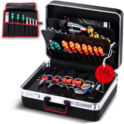 PARAT CLASSIC KingSize | Werkzeugkoffer leer für 50 Werkzeuge | inkl. BASIC Roll-Up Case 8 | Aluminium Werkzeugkiste mit X-ABS Schale & Bodenschale | Werkzeugbox mit Teleskopauszug & Rasterscharniere