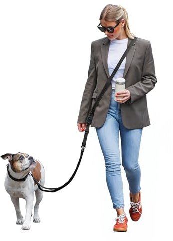 FREUDENTIER Freihandleine 3m - Umhängeleine Hund - Verstellbar (Schwarz) | Hände frei bei Gassi & Training - stufenlos verstellbar - reflektierend - Hundeleine für kleine, mittelgroße & große Hunde