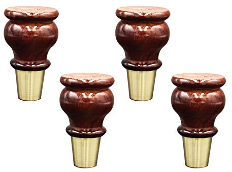 Piedini per chignon in legno massello con manicotto in rame, 4 pezzi, noce scuro (10 cm), perfetti per tavolini, divani, cassettiere e letti, accessori per mobili eleganti in 3 colori