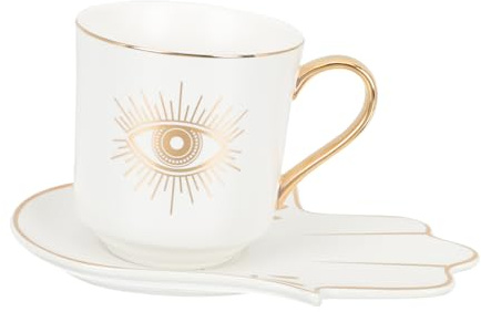 Warmhm 1 ensemble Tasse à Café Céramique Décorative avec Soucoupe de Tasses à Thé Evil Eye Parfait pour Service Hôtelier de Crémaillère