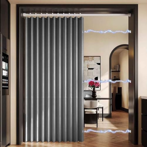 MTHGH Falttürvorhang,Mit Teleskopstange,Magnetischer Türvorhang mit Verdunkelung, Faltbarer Raumteiler für Bad/Schlafzimmer/Wohnzimmer, Akkordeon-Design(*4,W 100*H 200cm)