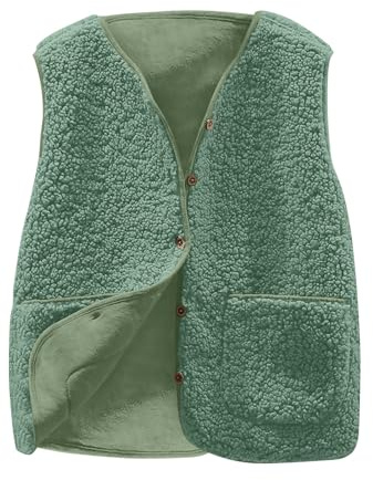 longweste damen mit kapuze,Fleeceweste Grün Ärmellos Flauschige Teddyfleece Jacke mit Taschen Plüsch Teddy Weste Winter Outdoor Lässige Sherpa Warme Strickweste Kuschelfleece Herbst Pulli Gilet