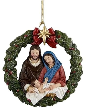 Ghirlanda natalizia da 8 cm, con scena del presepe, decorazione per albero per porta d'ingresso, soggiorno, decorazione religiosa natalizia