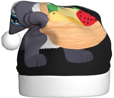 Adult plush Christmas hat YYHHAOFA Kitten holding a fruit basket Picture with soft touch for Christmas party