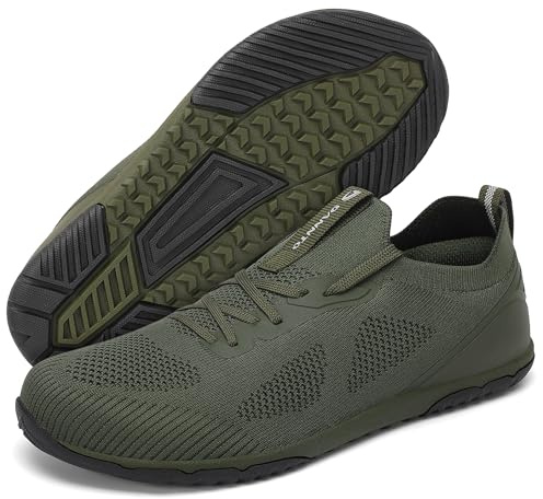 DANNTO Herren Barfußschuhe Wanderschuhe Minimalistische Sneakers Zero Drop mit Wide Toe Box Traillaufschuhe für Running Fitness(Grün,46)
