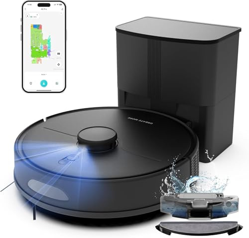 eitton Robot Vacuum and Mop, Self Emptying, 6000Pa Suction, Advanced Smart Mapping, Easy Custom 4 in 1 Robotic Vacuum for Pet Hair, Dust, Carpet, WiFi/Alexa