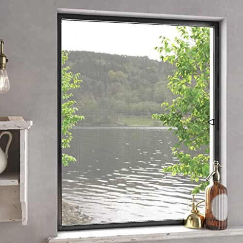 Runheo pour fenêtre anthracite avec cadre en aluminium 80 x 100 cm, tissu en fibre de verre résistant aux UV, découpable, montage facile sans perçage, idéal pour chambre à coucher et salon