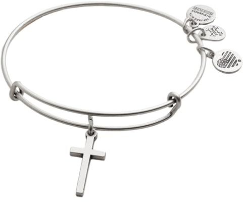Alex and Ani Cross Charm Bangle - Adjustable Bracelet for Women, Ideal Gift Jewelry, Nickel-Free, Express Faith & Love, Bangle Bracelets for Women (Silver)