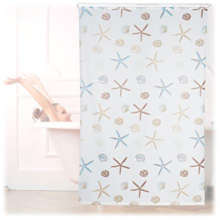 Relaxdays Duschrollo Ocean, wasserabweisend, Muschel Badrollo Wanne u. Dusche, Deckenmontage,140x240cm, semitransparent