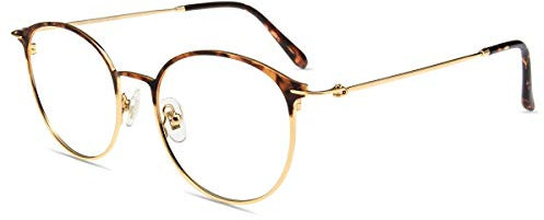 Firmoo Panto Blaulichtfilter Brille ohne Sehstärke für Damen Herren, Anti Blaulicht Computer Schutzbrille, Erleichtern der Augen-/Kopfschmerzen, Metallbrille, Rahmenbreite 140mm, Leopard