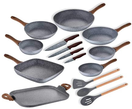 Pack 7 sartenes + plancha/asador+ cuchillos de cocina + utensilios de cocina