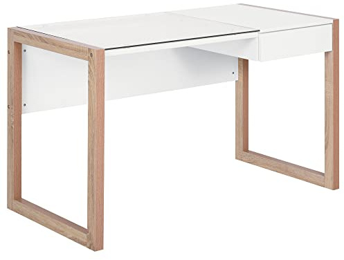 HOMCOM Mesa de Ordenador Diseño Moderno Cajón Oficina 120x60x75 cm Blanco
