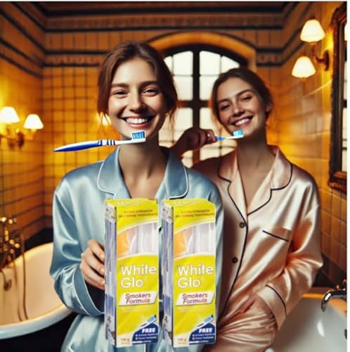 White Glo Smokers Formula Whitening Toothpaste Pack 150g -Pack of 2 (with Sanitral 50 Pcs Dental Floss Stick Included as a Gift)