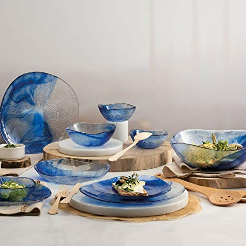 Linden Batik Blue Tempered Glass Dining Plates Dinner Set Tableware (Set of-6 Dinner Plates)