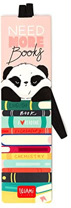 Legami - Lesezeichen mit Gummiband, 4,7 x 17,5 cm, aus FSC®-zertifiziertem Papier, Panda-Thema, hält Sengo und Buch geschlossen, NEED MORE BOOKS