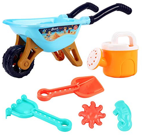 JAWSEU 6 Stück Beach Sandspielzeug, Kinder Spielzeug Strandspielzeug Set, Schubkarre Harke Gießkanne Schaufel, Summer Outdoor Sandkasten Spielzeug Beach Sand Toy