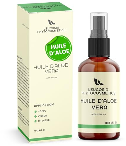 Huile d'Aloe Vera 100 ml - Idéale pour les peaux sèches et déshydratées - Huile après-soleil pour les coups de soleil - Soin Intensif Visage, Corps, Cheveux Aloe Corps 100% naturelle