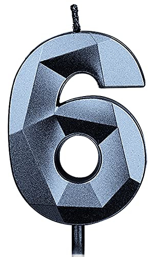 KINBOM 7cm Große Zahlen Geburtstagskerzen, Glitzer 3D Geburtstagstorte Kerzen Kuchendeckel Dekoration für Hochzeit Jubiläum Abschlussball Abschlussfeier Kinder Erwachsene Nummer 6 Schwarz