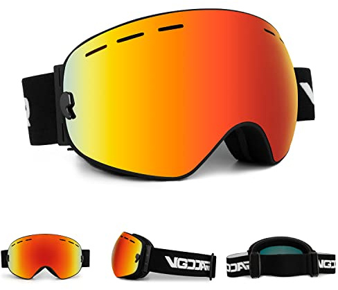 Vgooar Gafas de Esquí OTG Sin Marco - Lente Esférica Doble Antivaho, Protección UV400 Para Snowboard, Hombres y Mujeres