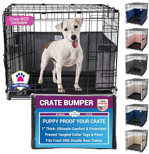 Pet Dreams Dog Crate Bumper - Patented Comfy Liner & Dog Tail Protector for Inside Crate, Fits iCrate Cages 18, 24, 30, 36, 42, 48 Inches (Grey, Small, 24)