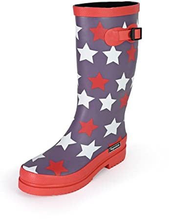 Regenliebe Bottes en caoutchouc pour femme Stars à tige haute avec motif étoiles, gris, 42 EU