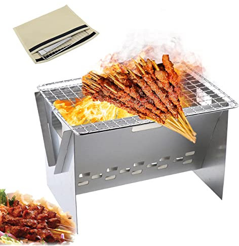 LJBOZ Klappgrill Holzkohle, Edelstahl Holzkohlegrill, BBQ Grill Standgrill, Tragbarer Standgrill für Picknick Camping Garten Freien, Reisegrill Minigrill mit Verchromtem Gestell, 20x13x12cm