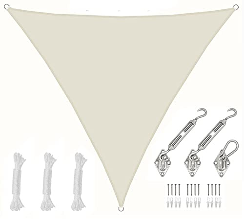 AMANKA 4x4x4 Voile d'Ombrage Triangulaire Étanche à l'eau - Toile de Jardin avec Fixation Acier INOX