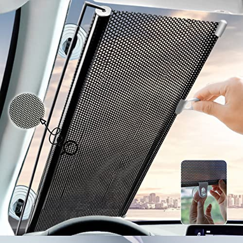 Sonnenschutz,Teleskopisch Heckscheibe Und Frontscheibe Innen Sonnenschutzrollo mit Saugnapf Schutz Faltbare Sonnenblende für meisten Fahrzeuge (40x125cm)