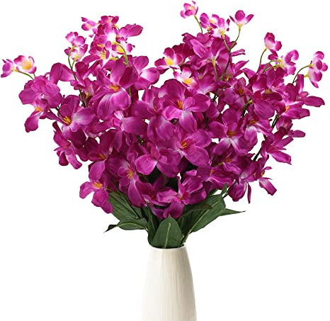 HUIANER 12Pcs Artificial Orchid Flowers Fake Silk Turquoise Orchids Flowers Faux Long Stem Flowers for Wedding Bridal Bouquet Boutonniere Wreath Table Centerpiece Outdoor Décor (Purple)