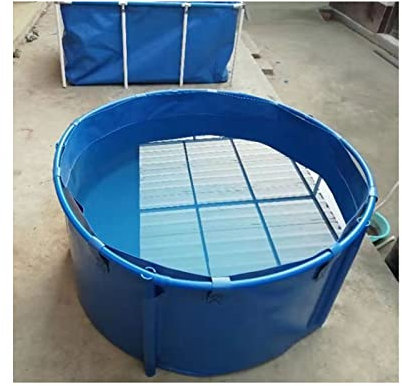 zklaseot Stahlrahmenbecken, Rund Kinder Pool Leinwand Fischteich Pool Mit Metallbügel Groß Falten Fischbecken for Die Zucht Koi Agricultural, (Farbe : Blau, Größe : 1X0.6M/470L)