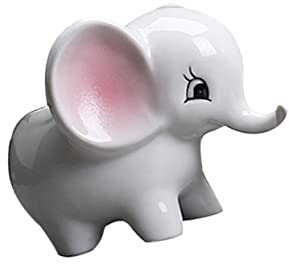 STOBOK Elephant Ceramic Flower Pot for Succulent and Small Flowers Fine Craftsmanship, White-colored Elephant Shaped Planter for Office and Home Ornament