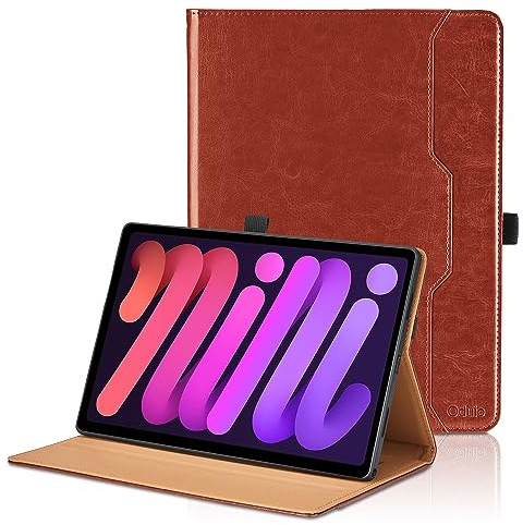 Hülle für iPad mini A17 Pro/iPad mini 7 2024 / iPad mini 6 2021 8,3 Zoll 2021 Leder Schutzhülle mit Tasche und Stifthalter, Auto Schlaf/Aufwach Funktion Smart Cover mit Stand Funktion - Braun